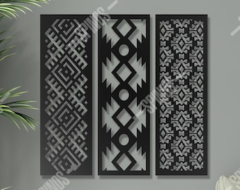 African Patterns Wall Art - Traditional Texture Wood Decor - Fabric Wooden Sign - Africa Motifs Wall Hanging - 3 Pieces Home Decorations