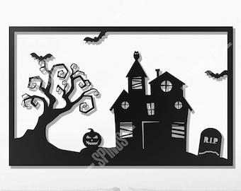 Halloween Wall Decor - Gothic Wall Art - Haunted House - Scary Bats Wood Sign - Eerie Wall Hanging - Halloween Gifts