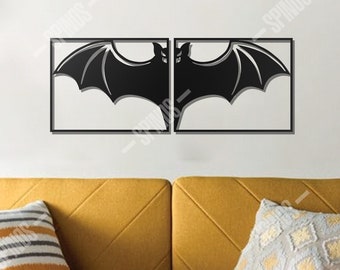 Bat Wood Wall Decor - Bat Wings Wall Art - Gothic Wall Sign - Halloween Gift - Bat Wall Hanging - Flying Mammal - 2 Pieces Animal Art