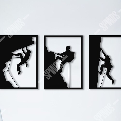 Rock Climber Wood Wall Art Climbing Wall Decor 3 Pieces Etsy