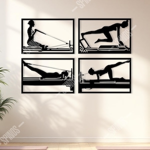 Decorazione murale Pilates Reformer: set di 4 sagome per esercizi in legno