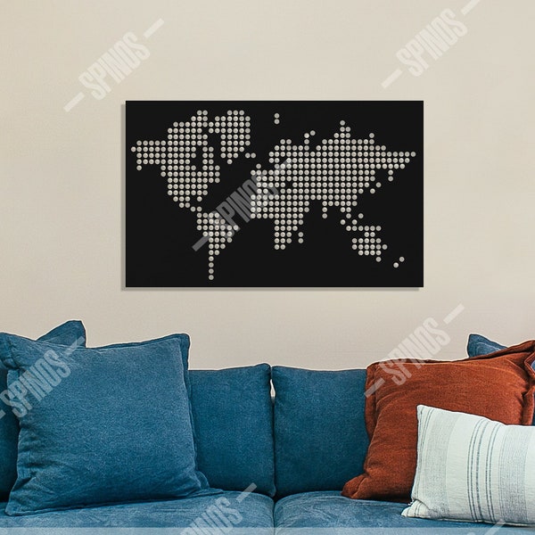 World Map Wall Art - Dot Map Wall Decor - Map Wall Hanging - Wood Weltkarte - Office Wall Sign - Housewarming Gift - Elegant, Unique Gift