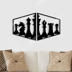 Chess Pieces Wood Wall Art - Chess Wall Decor - Black Board Game Wall Sign - Game Room Decor - Wall Hanging