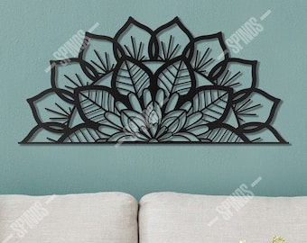 Decorazione da parete in legno mandala - Motivo geometrico a mezzo fiore - Insegna Boho - Elegante, unica da appendere, decorazione per camera da letto principale/soggiorno