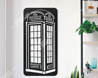 London Telephone Booth Wooden Wall Art – Vintage British Decor for Home and Office