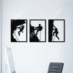 Rock Climber Wood Wall Art - Climbing Wall Decor - 3 Pieces Adventurous / Adventure Sign - Mountain Hike - Gift for Climber