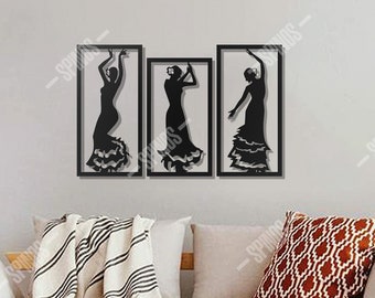 Flamenco Dancer Wood Wall Art: Spain Andalusia Decor, 3 Piece Set