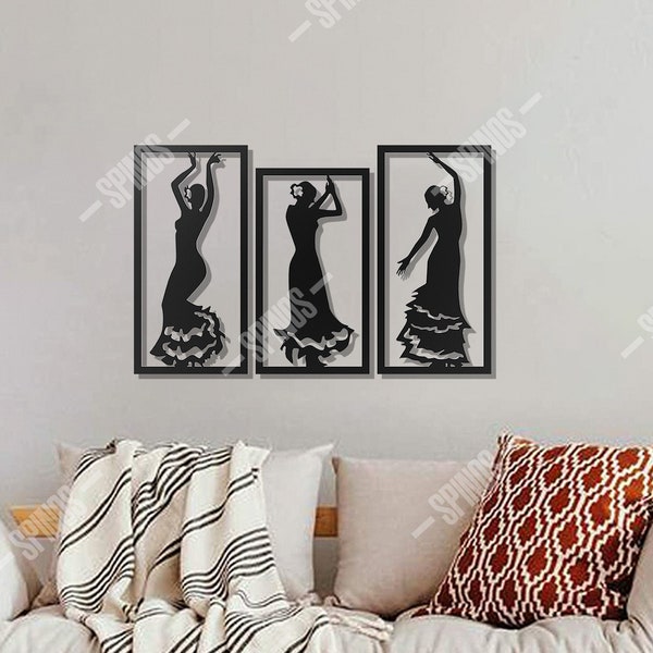 Flamenco Wood Wall Decor - Espagne / Andalousie Wall Art - 3 Pieces Dance Wall Sign - Flamenco Steps / Movement - Gift for Dancer / Dance Lover