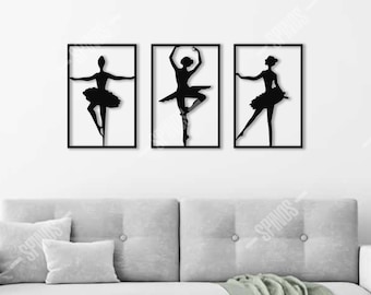 Ballerina Holz Wanddekor, Ballett Tänzerin Holzkunst, 3 Stück Tanz Wandschild, Teenager Mädchen Raumdekoration, Symbol der Anmut und Eleganz