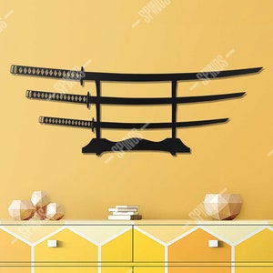 Katana Wood Wall Art: Samurai Sword Decor, Asian Hanging
