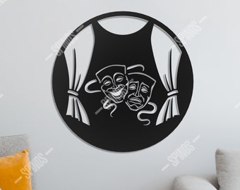 Theater Wood Wall Decor - Theatre Wall Art - Sock and Buskin - Comedy and Tragedy Mask - Ancient Greek Sign - Front Curtain - Thespian Gift