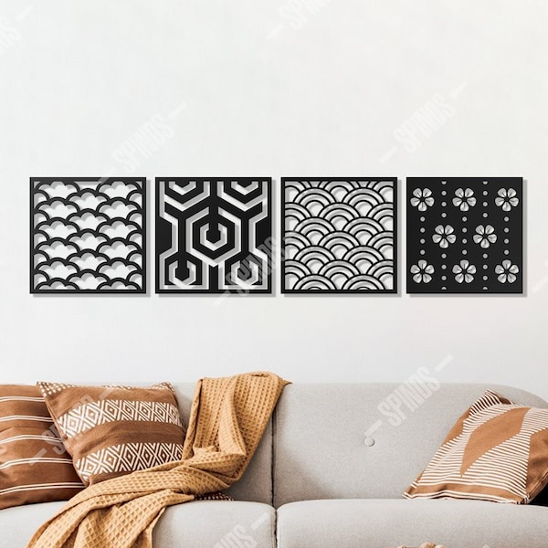 Japanese Pattern Wall Art - Asian Motifs Wall Decor - Kimono Motif Sign - Traditional Wall Hanging - Chinese Ornament - Japan Decorations