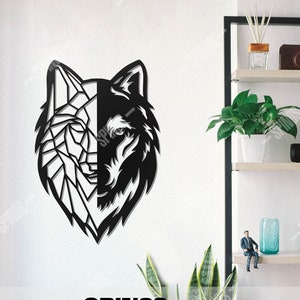 Geometric Wolf Wood Wall Art: 3D Wolf Head Decor