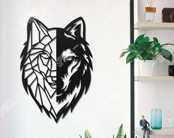 Geometric Wolf Wood Wall Art: 3D Wolf Head Decor