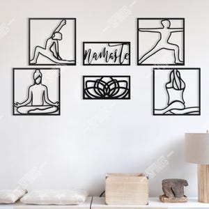 Yoga Wall Art Set: Wooden Namaste Sign, Lotus Flower Decor