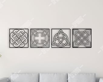 Celtic Rope Knot Wood Wall Art, Irish Wall Decor, Triquetra,Trinity, 4 pieces Wall Hanging, Historical Wall Sign