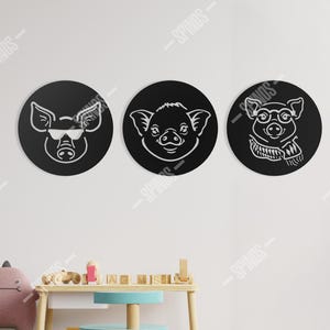 Three Little Pigs Wooden Wall Art: Nursery Decor Set