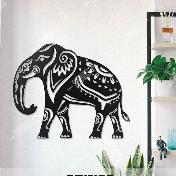 Décor mural en bois d’éléphant - Art mural mandala - Symbole d’abondance - Signe traditionnel en bois - Cadeau de pendaison de crémaillère - Art tribal en bois