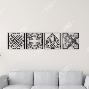 Celtic Rope Knot Wood Wall Art, Irish Wall Decor, Triquetra,Trinity, 4 pieces Wall Hanging, Historical Wall Sign