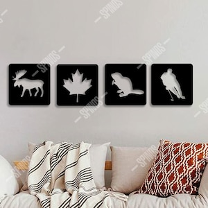 Kanada Symbole, Holzbild, Ahornblatt, Eishockeyspieler, Elch, Kanada Schild, Geschenk für Kanadier