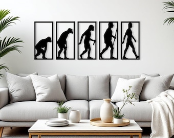 Human Evolution Wooden Wall Decor, Darwin Theory Wall Art Set