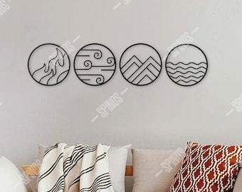 Minimalist Wood Wall Art: Four Elements Symbol Decor (4 Pieces)
