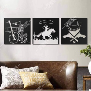 Cowboy Wood Wall Art: Wild West Home Decor, 3-Piece Set