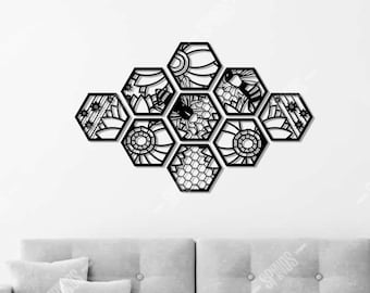 Honeycomb Wood Wall Decor: Bee & Flower Hexagon Art