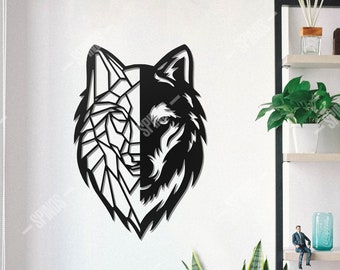 Geometrisches Wolfsholz Wandbild - Wolfskopf Wanddekoration - Wandstatue - Wolfsgesichtsschild - Hängend - 3D HolzPoster - Weihnachtsgeschenke - Home Decor