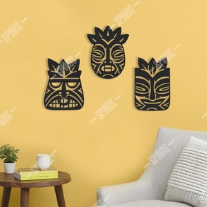 Maori Tribal Tiki Mask Wood Wall Art, African Idol Wall Decor, Indian Aztec Totem Figure, Aboriginal Design Wall Sign, Polynesian, Tropical