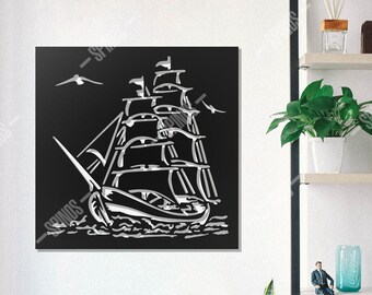 Pirate Ship Wood Wall Decor - Sailing Ship Wall Art - Cuirassé britannique en bois - Signe de voilier - Navire de la marine - Cadeau pour marin, marin