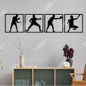 Table Tennis Wall Decor - 4-Piece Ping Pong Player Silhouette Set
