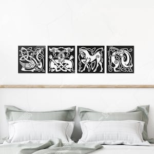 Celtic Animal Wall Decor: Knot Art, Irish/Welsh Mythology, 4 Piece Sign