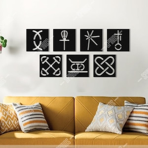 Decoración de pared de madera con símbolos de Kwanzaa - Arte mural africano - El signo de los siete principios - Motivos africanos - Nguzo Saba - Ron Karenga
