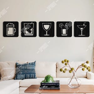 Juego de letreros de madera para bebidas, decoración moderna para la pared de bares y cocinas.
