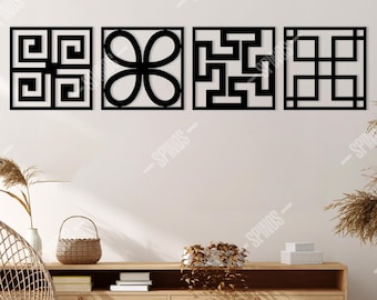 Decorazione murale in legno con motivo romano – Set di arte in legno con motivo geometrico classico