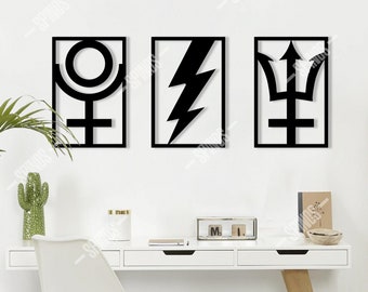Griechische Mythologie Wanddekoration - Poseideon Zeus Hades Symbol Wandkunst - Dreizack Holzschild - Donnerkeil Wandbehang - Bident Dekoration