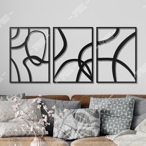 Modern Wood Wall Decor: Abstract Line Art, 3-Piece Panel