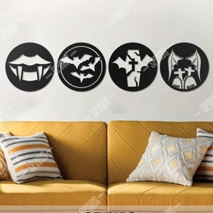 Vampire Wood Wall Decor Set: Gothic Halloween Art