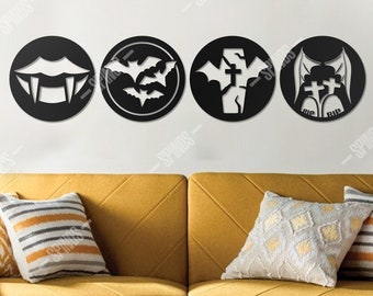 Vampire Wood Wall Decor Set: Gothic Halloween Art