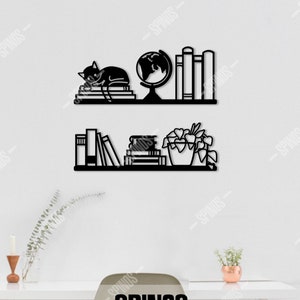 Arte mural de madera con estantería: decoración para biblioteca y sala de estudio