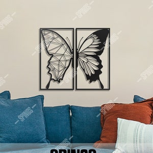 Butterfly Wall Art - Geometric Wood Wall Decor - 2 Pieces Butterflies Wall Sign - Elegant Wall Hanging - Butterfly Wİngs - Gift for Her