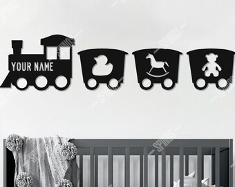 Gepersonaliseerde houten treinmuurdecoratie: kunst kinderkamer