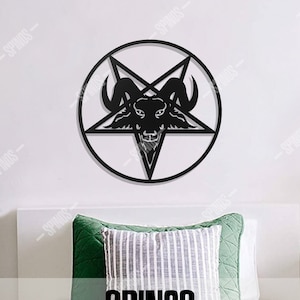 Pentagram Wall Art - Sigil of Baphomet Sign - Goat Decor - Church of Satan Hanging - Satanism, Satanist Wood Art - Gothic Home Decoration
