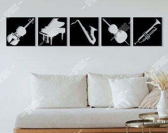 Autocollant Mural Silhouette Groupe De Jazz - Décoration Moderne - JustStickIt - Neuf UK