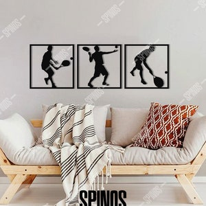 Tennis Player Wooden Wall Art: Man Cave Sport Decor, Set of 3