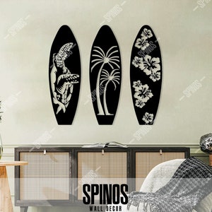 Surfboard Wood Wall Decor: Hawaiian Coastal Home Art, 3 Piece Set