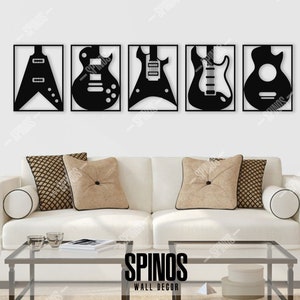 Guitar Wood Wall Art, 5 Pieces Music Wall Decor, Electric, Acoustic, Bass Guitar Wall Hanging, Decal, Sign, Gift for Music Lover, Guitarist