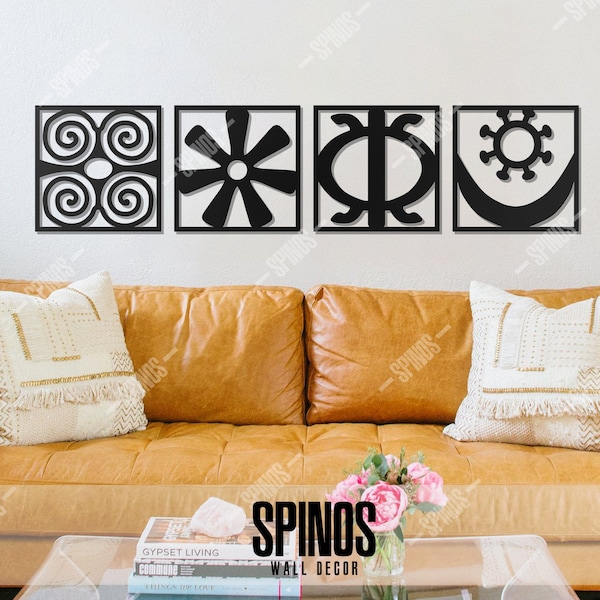 Adinkra Symbols Wood Wall Decor - African Wall Art - Ghanaian Sign - Africa Motifs - Tribal Wooden Wall Hanging - Akan Religion Decorations