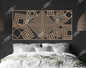 Geometric Wood Wall Decor Over the Bed, Extra Large Modern Art, Wooden Wall Panel, Abstract Wall Sign, Boho Home Decorations, Housewarming